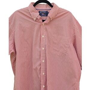 American Living Button Down Shirt Mens XL Red White  Striped Cotton Long Sleeve